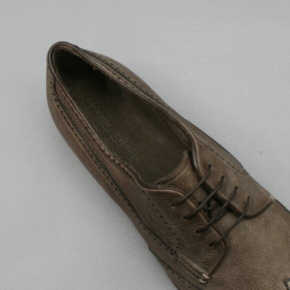 Giorgio Armani Men\'s 10 Wingtips Brown Leather Lace-up Oxford Dress Shoes Italy